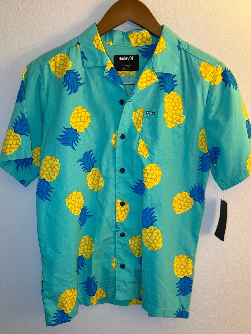 Hurley Turquoise Pineapple Print Short-Sleeve Button Shirt